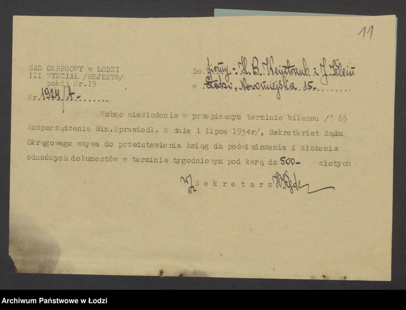 Obraz 13 z jednostki "Hersz Ber Weintraub, Icek Klein- sprzedaż i kupno skór"