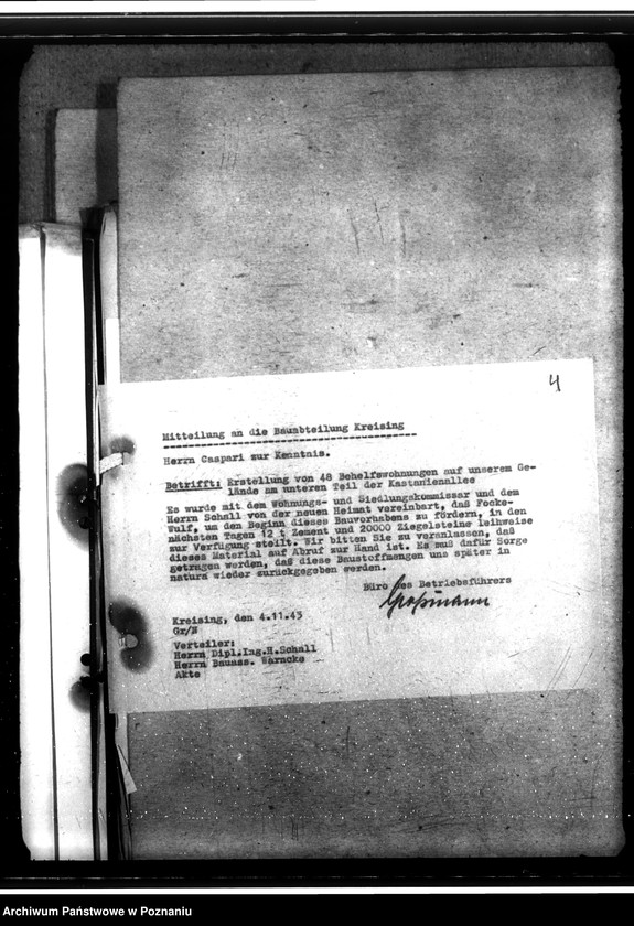 Obraz 11 z jednostki "Bau von Behelfsheimen bei den Focke - Wulfwerken - Kreising. Lagepläne (Krzesiny powiat Poznań)"