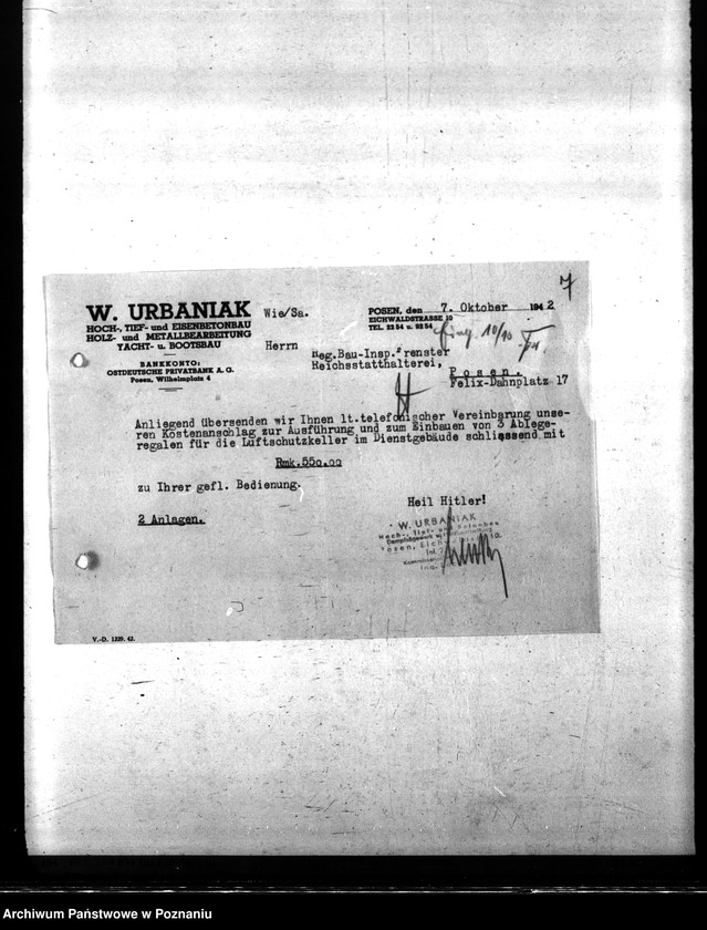 Obraz 11 z jednostki "Baupläne der Luftschutz und Brandwache für Dienstgebäude Posen, Felix- Dahn- Platz 17."