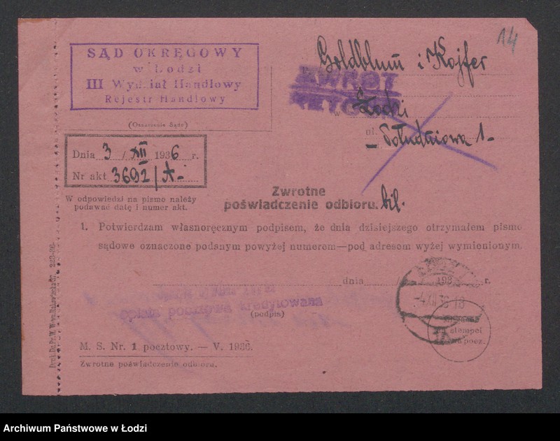 Obraz 16 z jednostki "Mordka Goldblum, Szmul Kojfer- sprzedaż manufaktury"