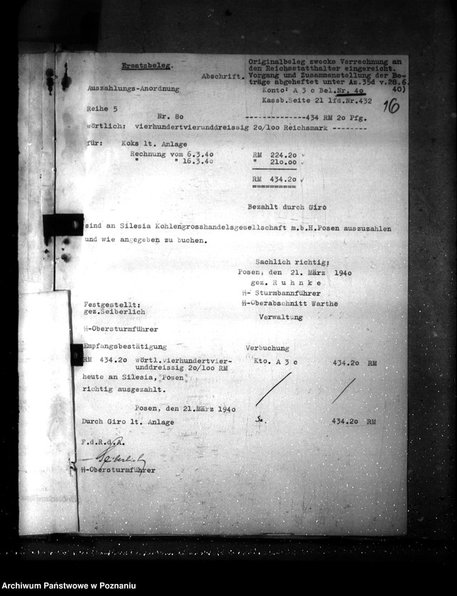 Obraz 20 z jednostki "Errichtung eines Selbstschutzes im Warthegau- Vorschuss"