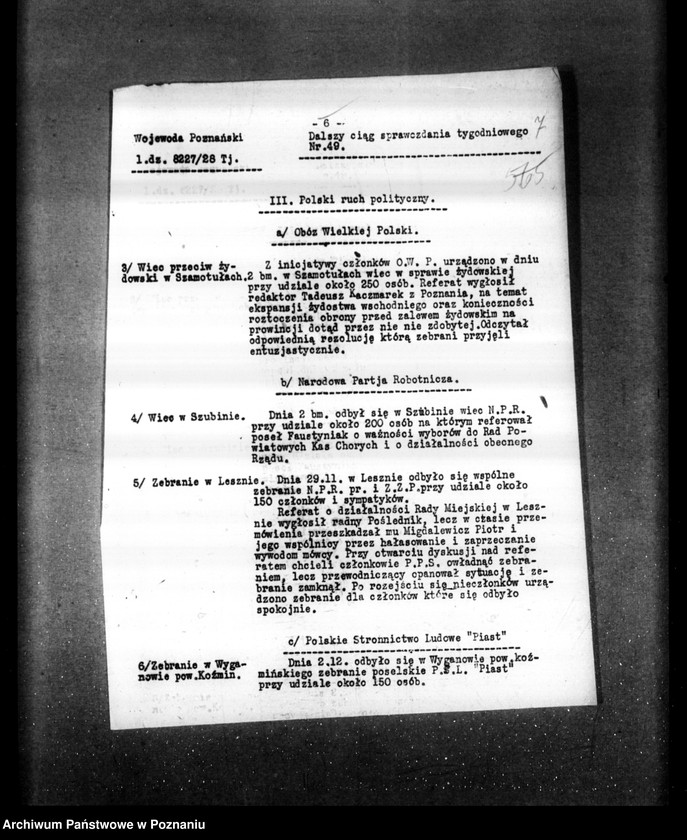 Obraz 11 z jednostki "Sprawozdania sytuacyjne tygodniowe za czas od 30 listopada do 27 grudnia 1928 r."