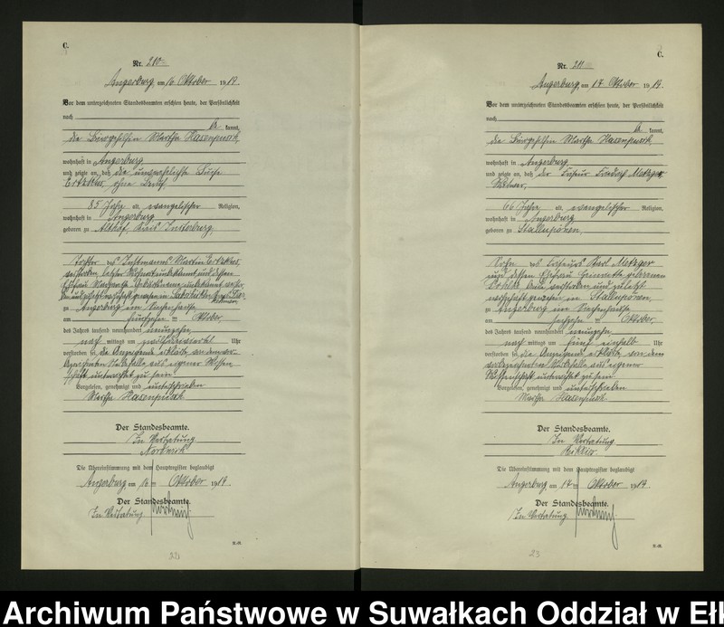 image.from.unit.number "C2. Sterbe - Register (Neben - Register) Standesamt Angerburg einschl. der Bezirke Gross Strengeln, Kehlen und Prinowen No 189 bis 272"
