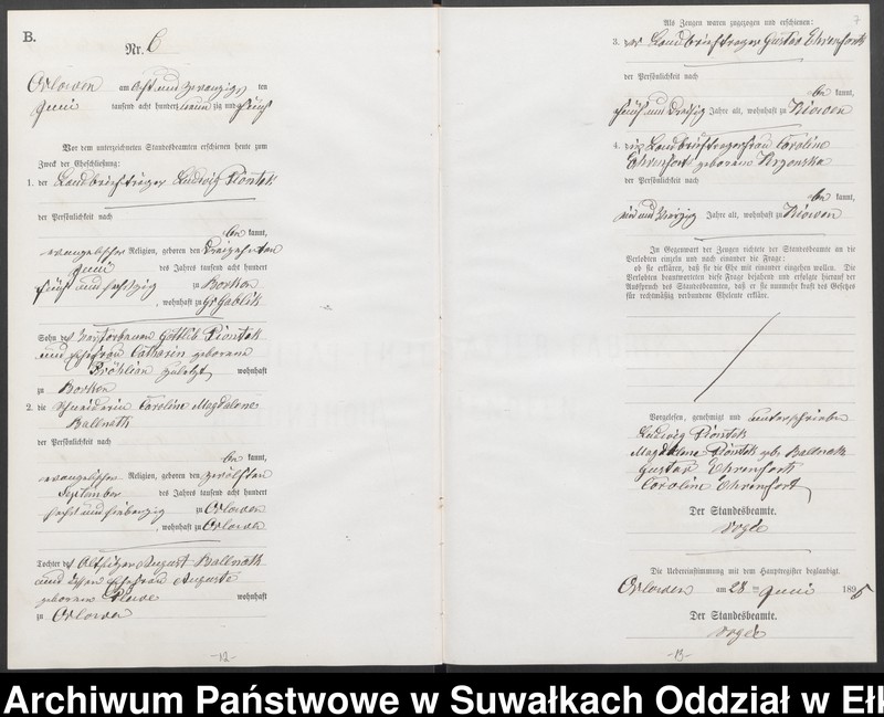 image.from.unit.number "Heiraths-Neben-Register des Preussischen Standes-Amtes Orlowen Kreis Loetzen für das Jahr 1895"
