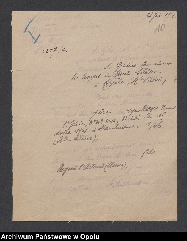 Obraz 12 z jednostki "Service de Sante-Evacuations Hopitaux-Hygiene des Troupes-Prostitution /Korsepondencja z zakresu służby zdrowia, ewakuacja, szpitale, higiena, prostytucja/ 14.06.1921 - 5.07.1922"