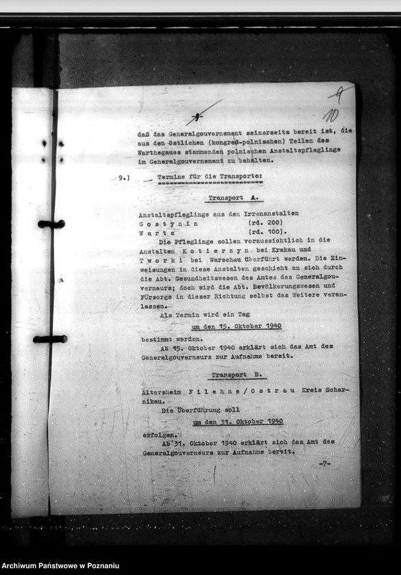 Obraz 15 z jednostki "Fürsorgerechtliche Übernahme der im Warthegau befindlichen polnischen Anstaltsinsassen in das Generalgouvernement"