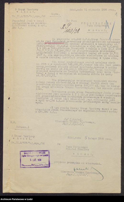 Obraz 3 z jednostki "Simsio Poznański, Joel Poznański- wyrób i sprzedaż towarów włókienniczych"