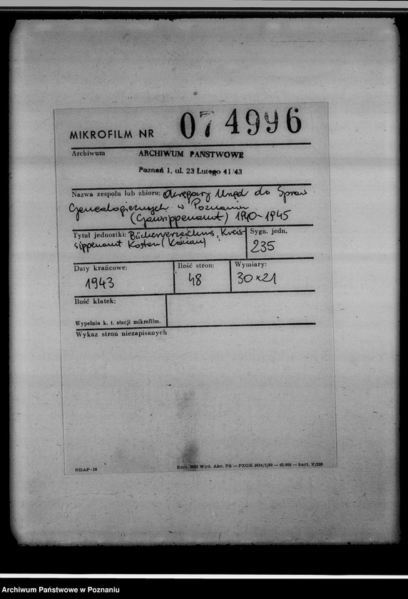 image.from.unit.number "Bücherverzeichnis, Kreissippenamt Kosten [Kościan]"
