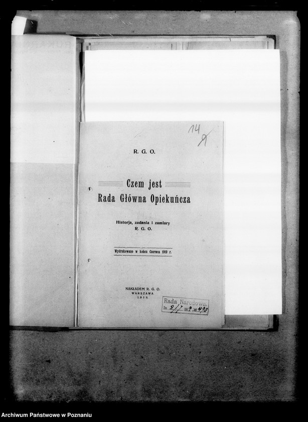 Obraz 18 z jednostki "Pisma różne. [Adresy Związków i Towarzystw polskich w poznańskim, broszura pod tytułem "Czym jest Rada Główna Opiekuńcza" rozporządzenia dotyczące robotników z Królestwa Polskiego przebywających w poznańskim, pismo Urzędu Miasta Warszawy]"