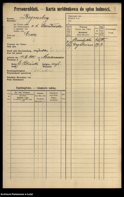 Obraz 11 z jednostki "[Spis ludności Łodzi] Regenbaum-Rentel"