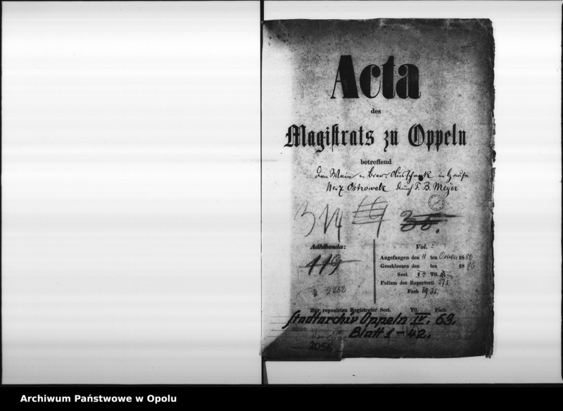 Obraz 4 z jednostki "Acta des Magistrats zu Oppeln betreffend den Wein - Bier - Ausschank im Hause No 7 Ostrowek durch F.B. Meyer Vol. I"
