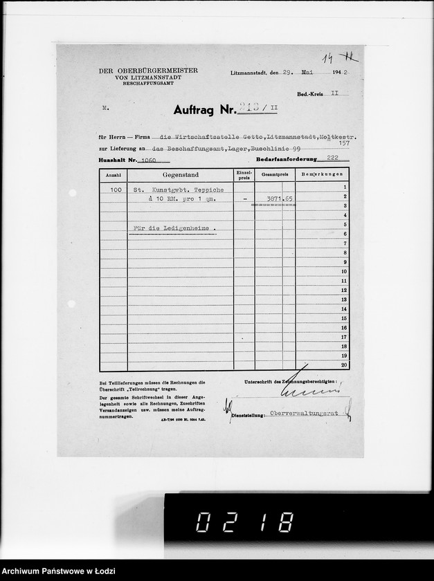 Obraz 18 z jednostki "Warenverwertung am Lager 99. [Aufträge] 7601-7640"