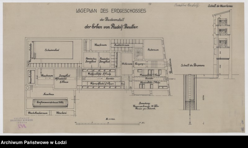 Obraz 1 z jednostki "Lageplan der Erdgeschosses der Badeanstalt der Erben von Rudolf Bentler"