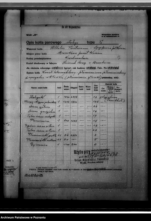 image.from.unit.number "Krochmalnia w Bronikowie pow. kościański W. Forstmann nr woj. kotła 2678"