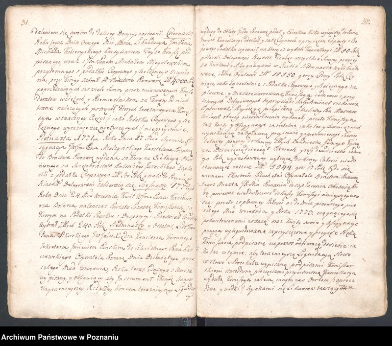 Obraz 20 z jednostki "Prothocollum nobilis officii consularis civitatis SR.Mtis Posnaniae sub notariatu nobilis Michaelis Rürer, SR.Mtis secretarii officii praesentis notarii in anno domini 1774 inhoatum."