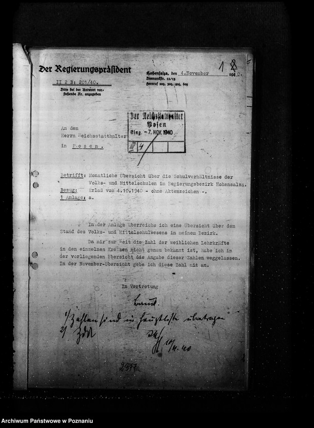 Obraz 5 z jednostki "Monatliche übersichten über die Schulverhältnisse- Regierungsbezirk Hohensalza (Inowrocław)"