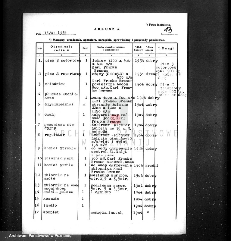 Obraz 17 z jednostki "Kwestionariusz gazowni miejskiej w Lwówku pow. nowotomyski"
