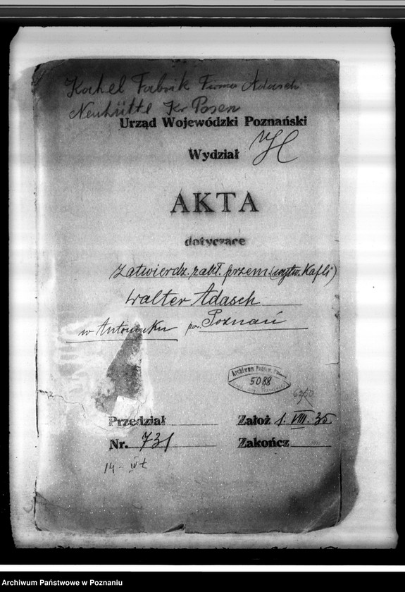 Obraz 4 z jednostki "Zatwierdzenie zakładu przemysłowego /wytwórni kafli/ w. Adascha w Antoninku powiat poznański"