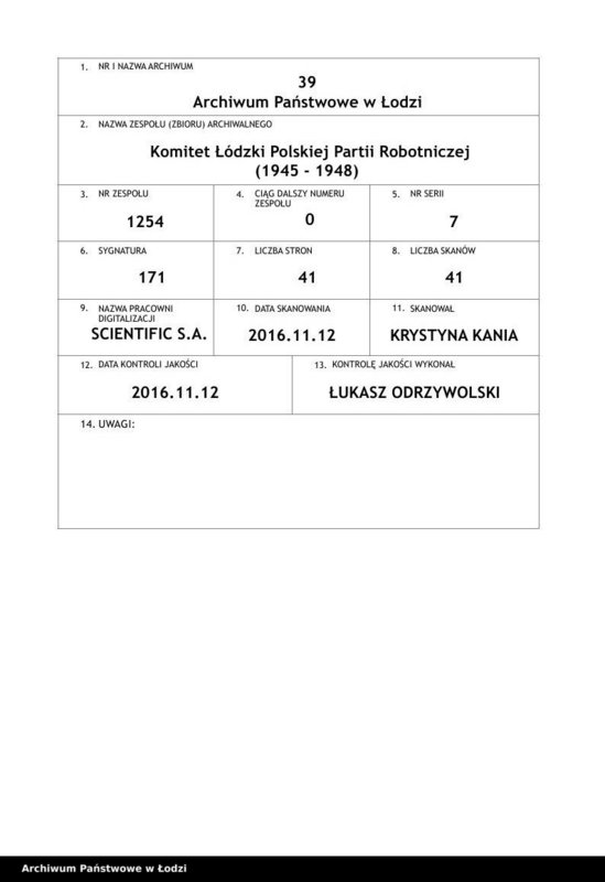 Obraz 1 z jednostki "Państwowe Zakłady Przemysłu Bawełnianego nr 8; raporty o wykonaniu planu, karta ewidencyjna zakładu"