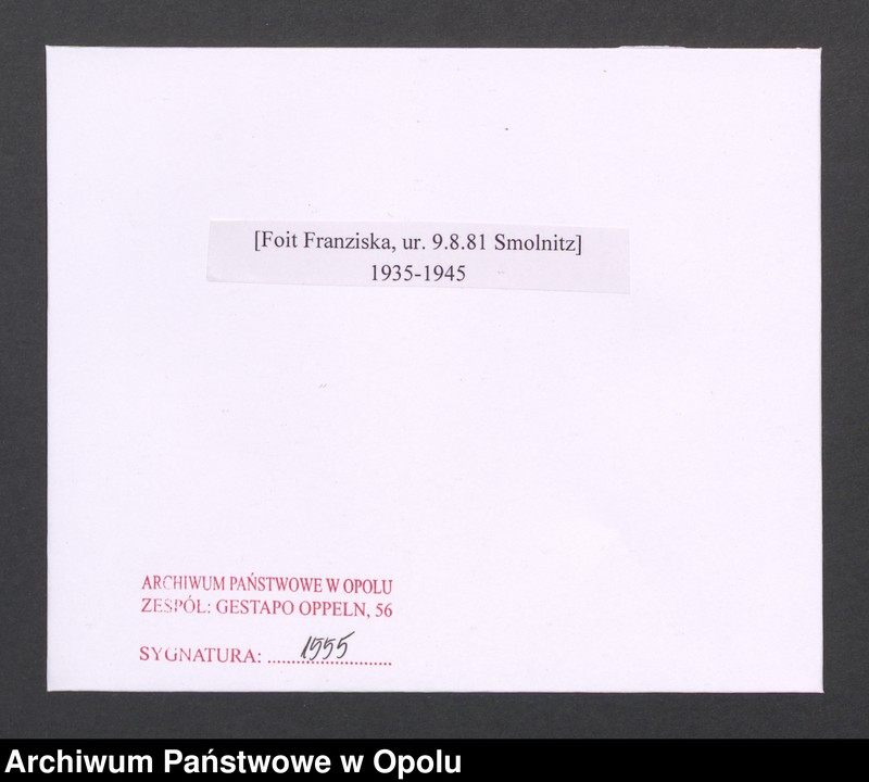 Obraz 2 z jednostki "[Foit Franziska, ur. 9.8.1881 Smolnitz]"