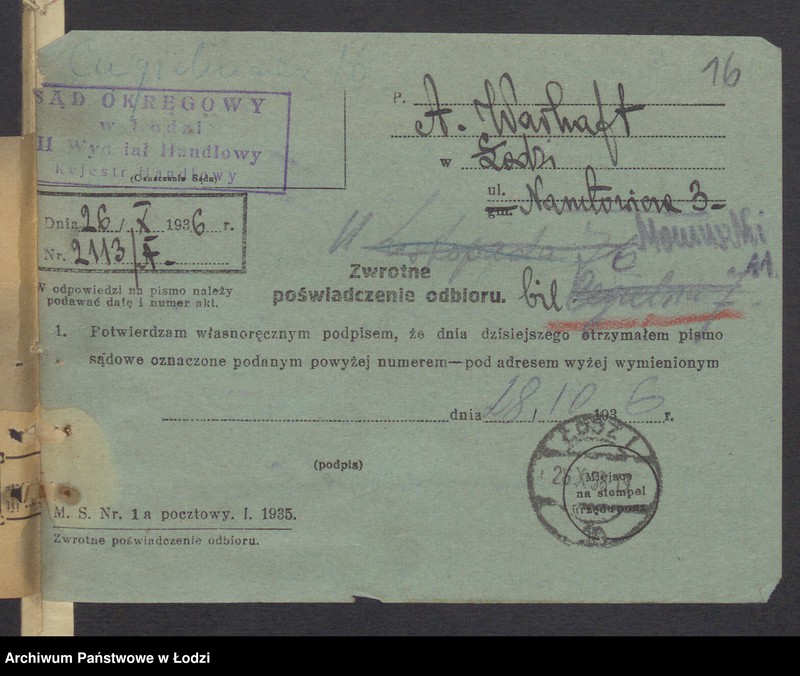 Obraz 18 z jednostki "Aron Warhaft - sprzedaż towarów manufakturowych i przędzy"