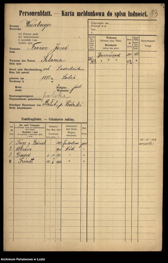 Obraz 15 z jednostki "[Spis ludności Łodzi] Wajnberger - Wajnger"