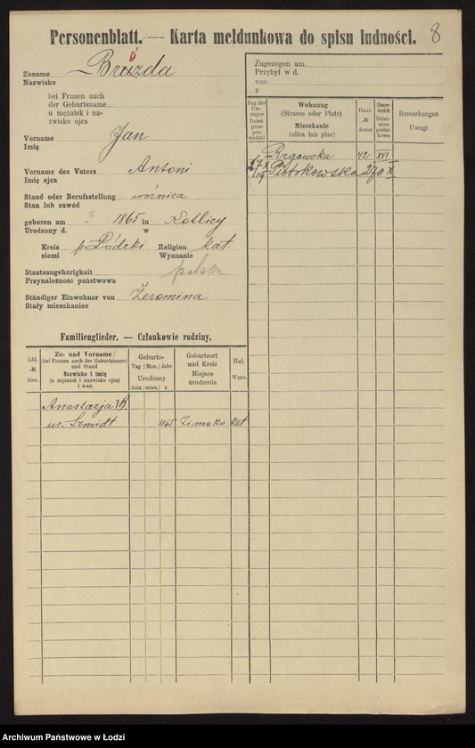 Obraz 10 z jednostki "[Spis ludności Łodzi] Bruzda - Brzeziner"