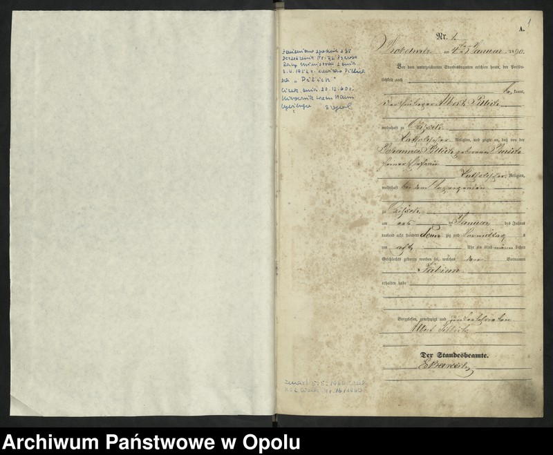 Obraz z jednostki "Urząd Stanu Cywilnego Kobylice Księga urodzeń rok 1890"