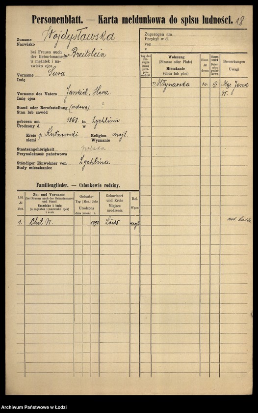 Obraz 20 z jednostki "[Spis ludności Łodzi] Wojdysławski - Wojtarek"