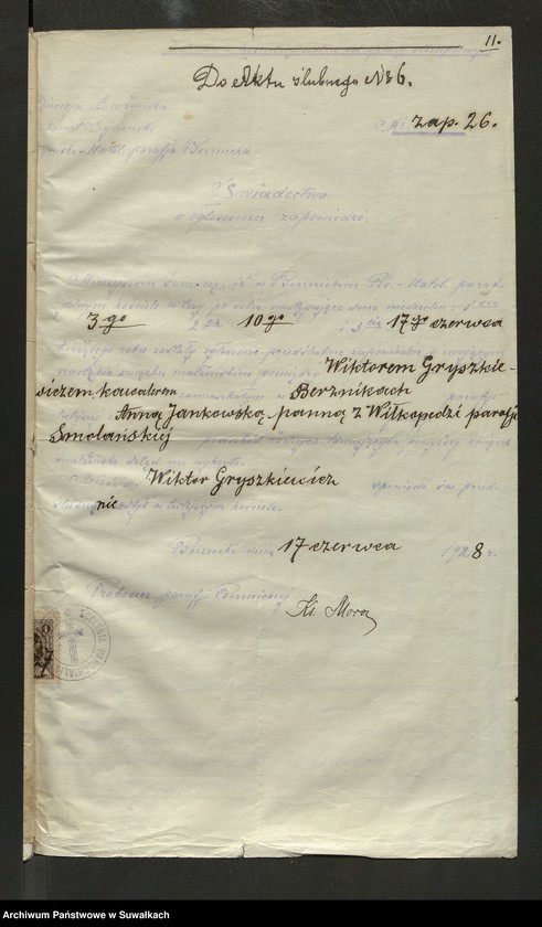 image.from.unit.number "Dokumenty Zaślubionych Smoleńskiej parafji za 1928 rok"