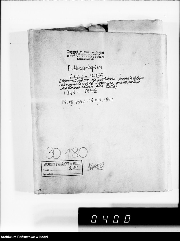 Obraz 4 z jednostki "[Upoważnienia do odbioru produktów żywnościowych i innych materiałów dostarczanych dla Getta] Auftragskopien"