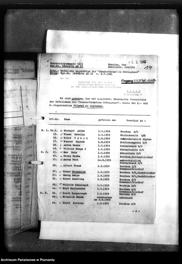 Obraz 19 z jednostki "Freikorpskämpfer "Ebbinghaus" - Oberschlesien- polegli w 1939 roku"