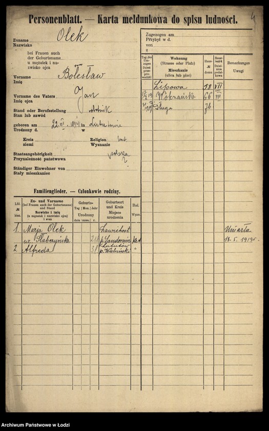 Obraz 6 z jednostki "[Spis ludności Łodzi] Olek-Olszenko"
