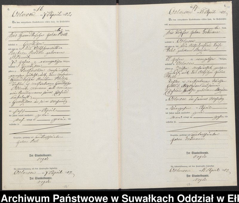 image.from.unit.number "Sterbe-Neben-Register des Preussischen Standes-Amtes Orlowen Kreis Lötzen"