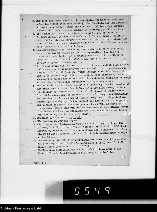 Obraz 10 z jednostki "Heeresbekleidungsamt Posen.Kriegsauftrag S.20/6"