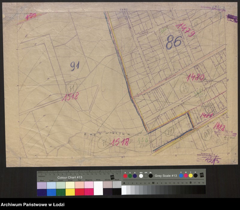 Obraz 1 z jednostki "Plan m. Łodzi 1:2000 z oznaczeniem podziału miasta na obwody i rejony spisowe. Sekcja SW5"