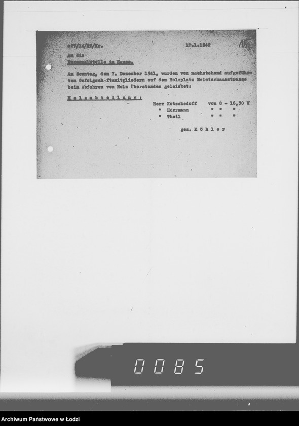 Obraz 19 z jednostki "[Zaświadczenia o zatrudnieniu i wykazy wydanych mebli biurowych dla oddziału osobowego]"