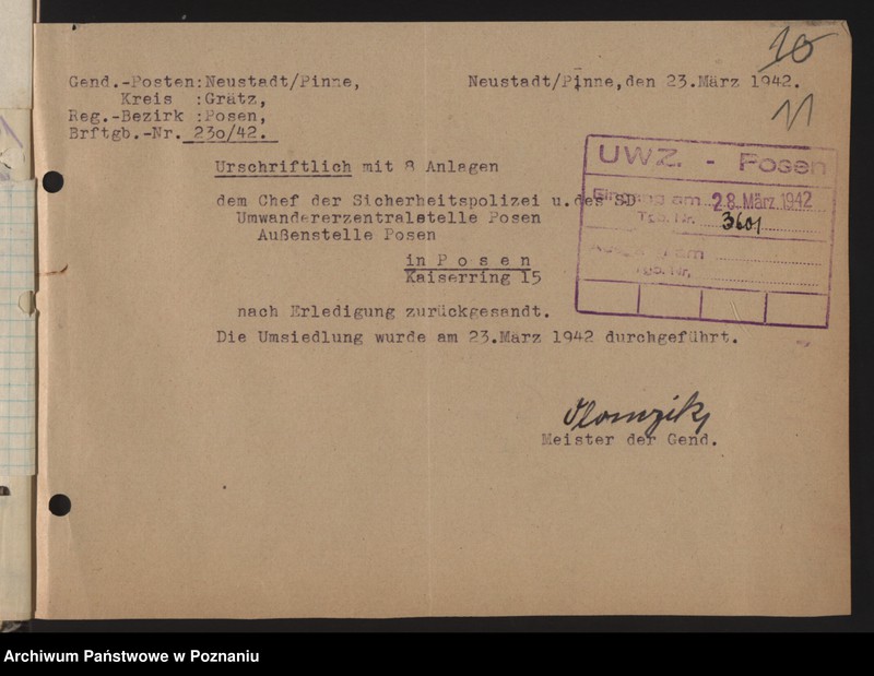 Obraz 14 z jednostki "Umsiedlungsmeldungen der SS - Arbeitsstäbe - Kreis Posen - Land [Powiat - Poznań]"