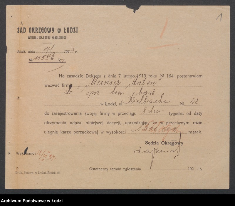 Obraz 3 z jednostki "Antoni Munser- sprzedaż towarów bawełnianych"