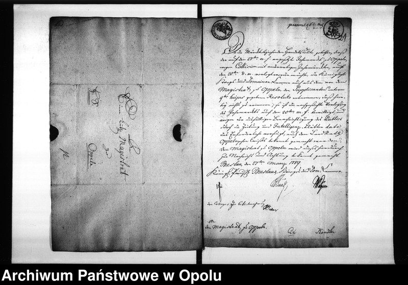 Obraz 19 z jednostki "Acta des Magistrats zu Oppeln von den Ein und resp: [respektive] abgesandten Bekantmachungen wegen Abänderung und Verlegung der Jahrmarckttage in den schlesischen Städten"