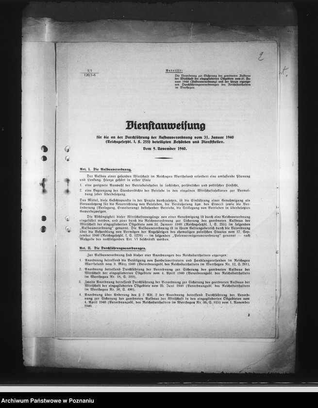 Obraz 6 z jednostki "Korespondencja i zarządzenia w sprawie tak zwanej odbudowy Kraju Warty"