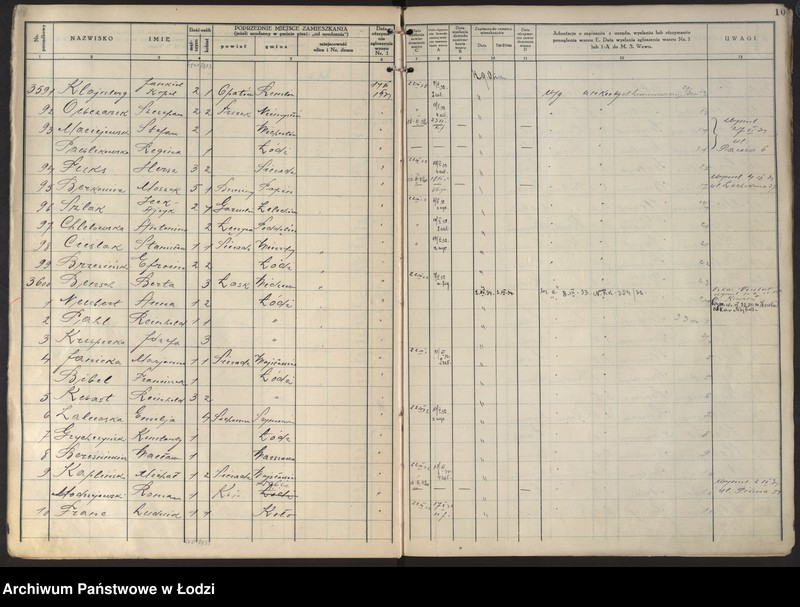 image.from.unit.number "Księga kontroli ruchu ludności (rejestr osób przybywających do gminy) Łódź, komisariat I, t. II nr 3456-6785"