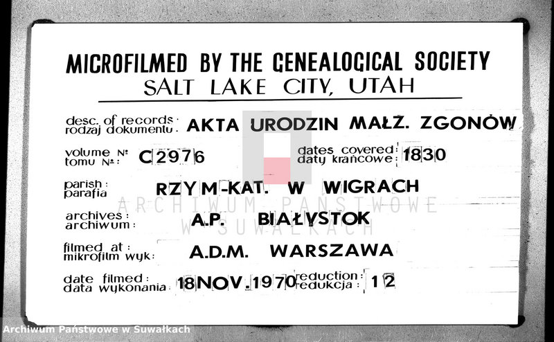 image.from.unit.number "Księga duplikat urodzonych, zaślubionych y umarłych parafii wigierskiey z roku 1830"