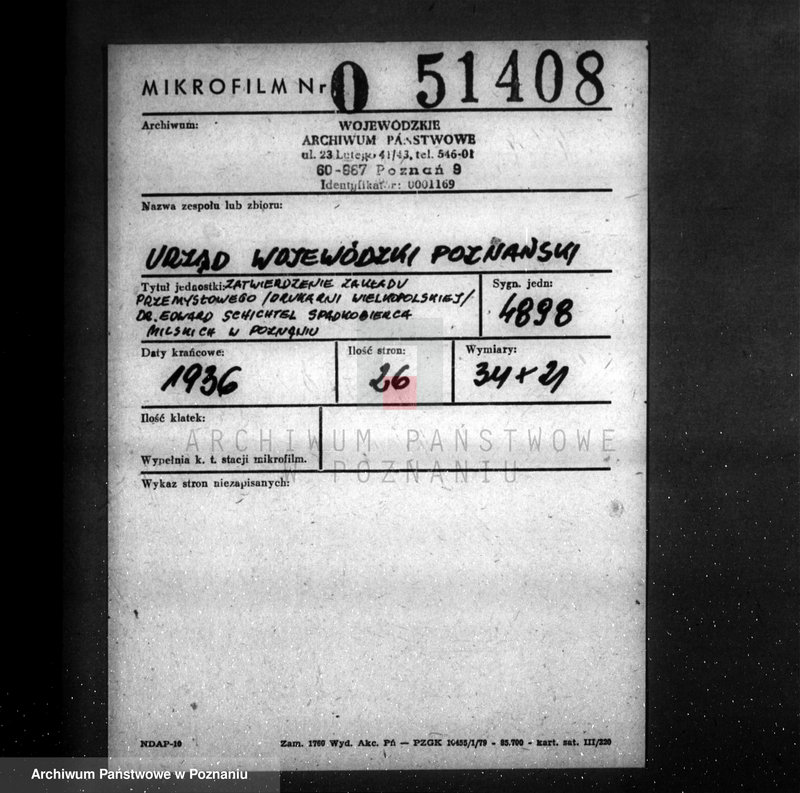 Obraz 2 z jednostki "Zatwierdzenie zakładu przemysłowego /Drukarni Wielkopolskiej/ dr Edward Schechtel spadkobierca Milskich w Poznaniu"