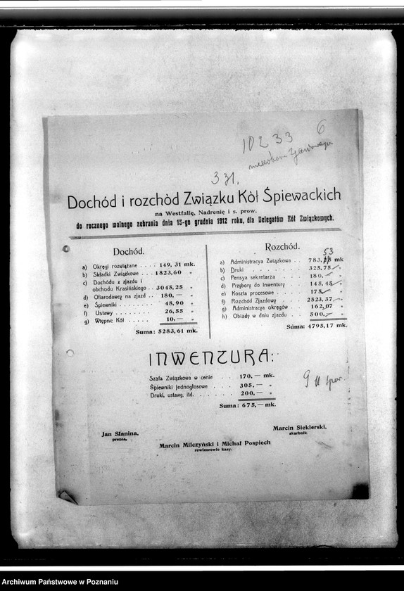 Obraz 10 z jednostki "Spisy kół i zarządów. Sprawy finansowe. Korespondencja. Sprawozdania ze zjazdów i posiedzeń. Wycinki prasowe- z prasy polskiej"