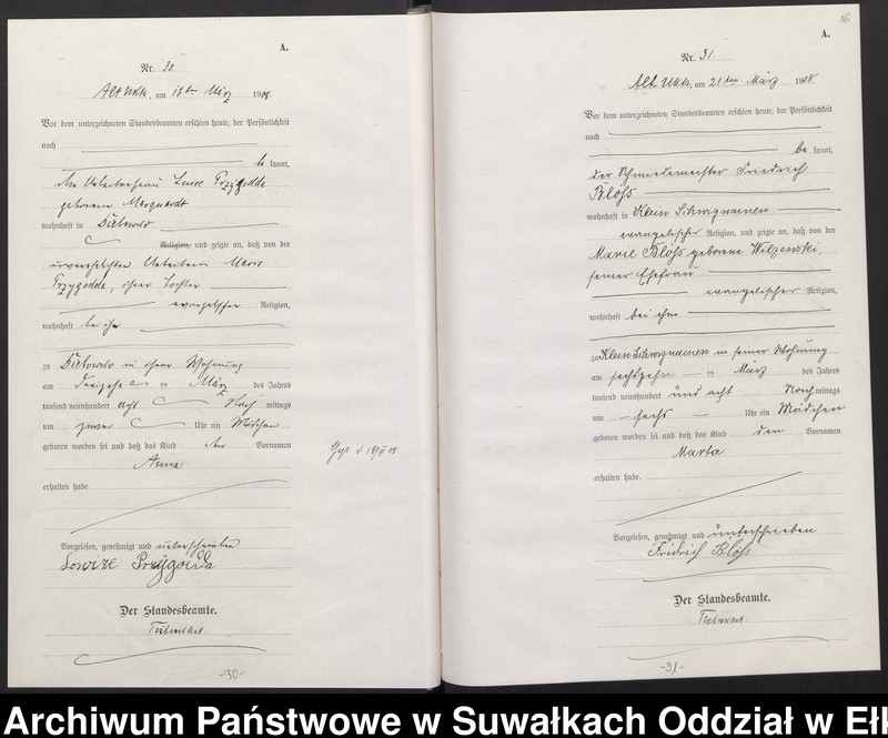 image.from.unit.number "[Geburts-Haupt-Register des Königlichen Preussischen Standes-Amtes Ukta Kreis Sensburg]"