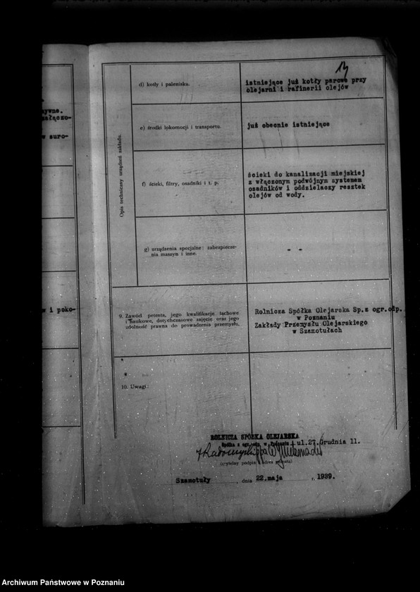 Obraz 18 z jednostki "/Zatwierdzenie budowy zakładu przemysłowego Rolniczej Spółki Olejarskiej Spółka z o. o. w Szamotułach/"