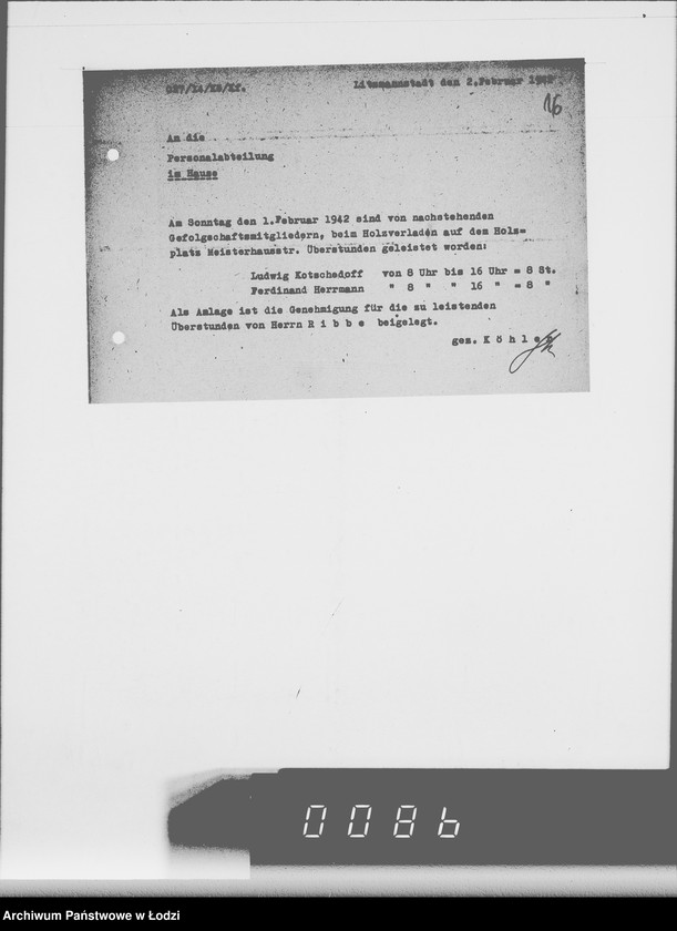 Obraz 20 z jednostki "[Zaświadczenia o zatrudnieniu i wykazy wydanych mebli biurowych dla oddziału osobowego]"