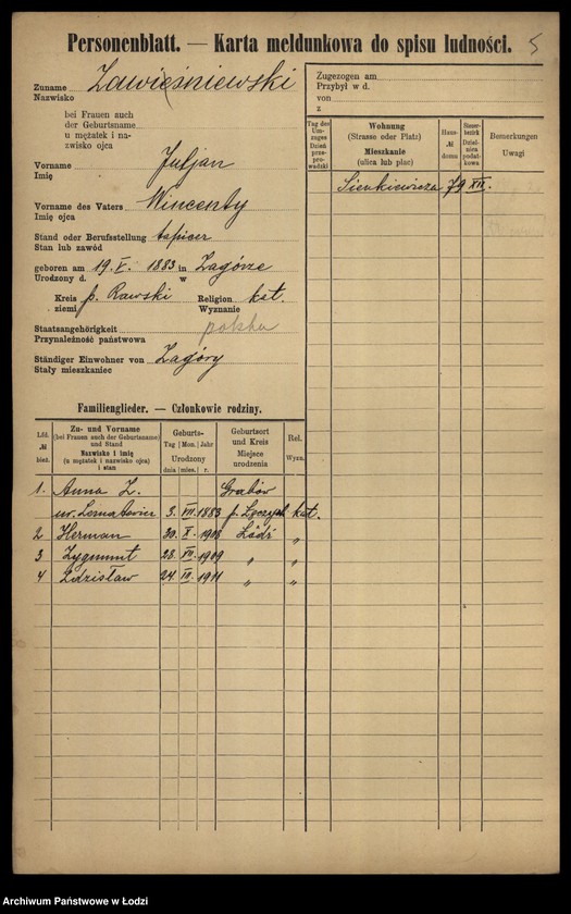 Obraz 7 z jednostki "[Spis ludności Łodzi] Zawisłowski - Zdunek"