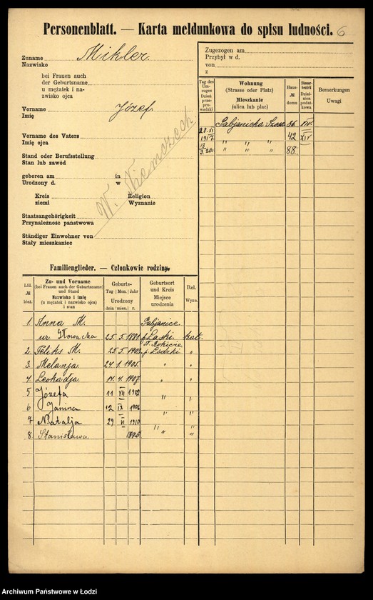 Obraz 8 z jednostki "[Spis ludności Łodzi] Mikler - Mikołajczyk"